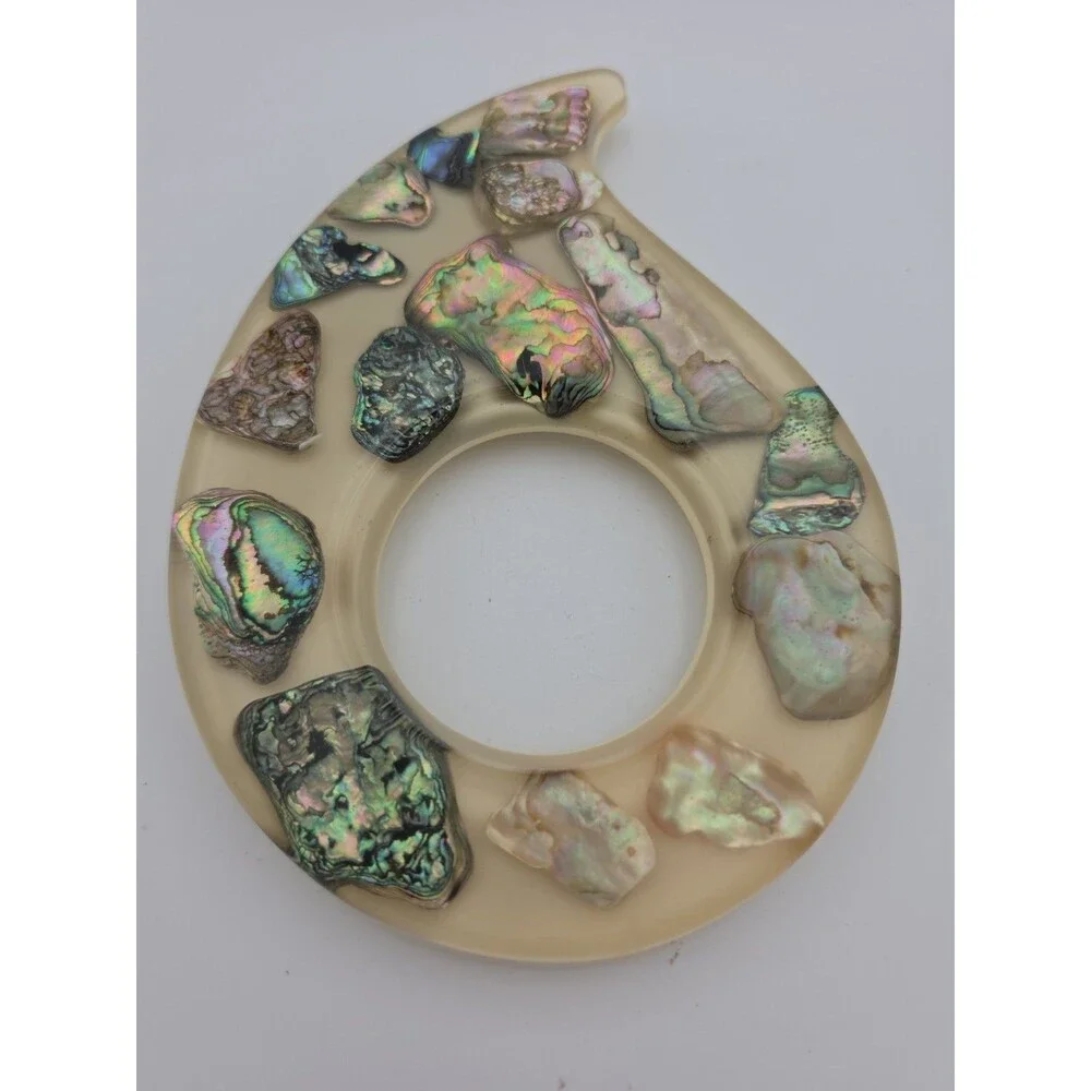 Vintage 1984 Design Gifts International Abalone Shell Lucite Trivet Made in USA